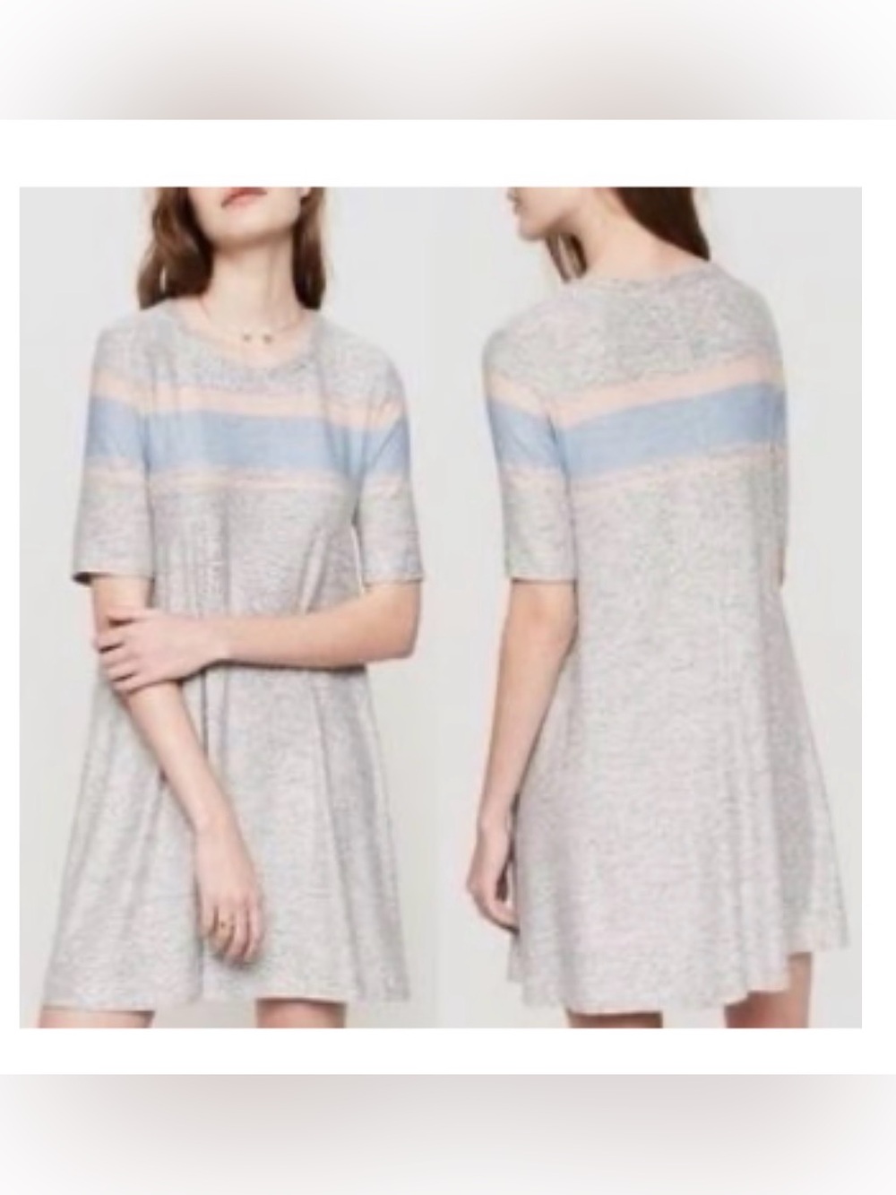 Lou & Grey gray marled pink striped soft short sleeve t-shirt swing dress Medium - Picture 11 of 15